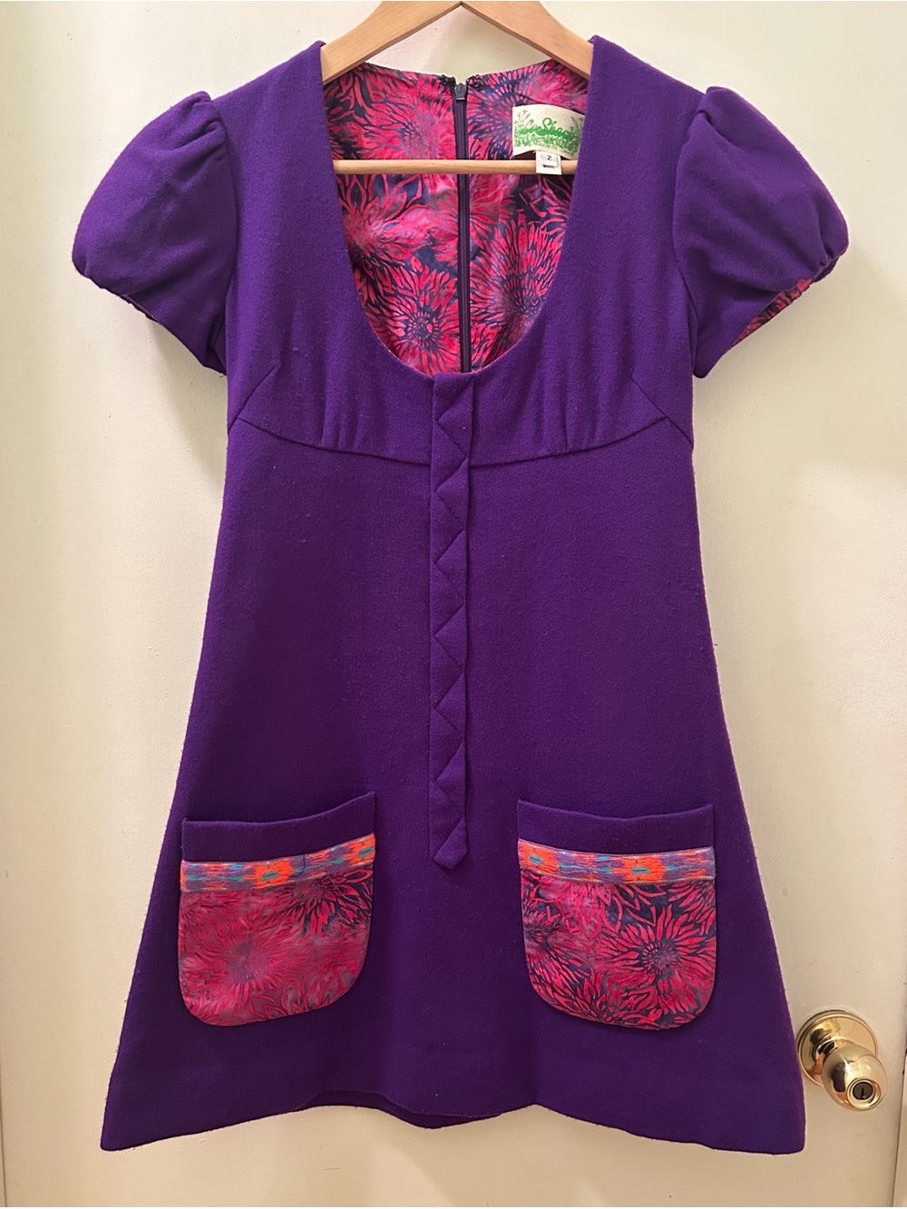 Vintage 60s vibrant purple mini babydoll shift dress MOD 100% wool